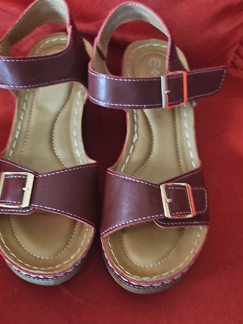 Spring Step Burgundy Platform Sandals with Buckle Straps